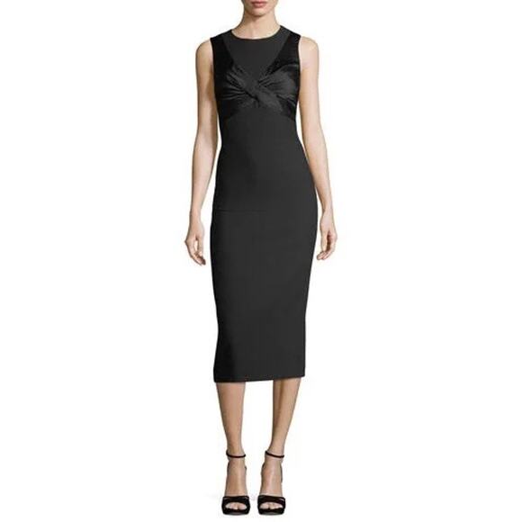 NWT Cinq a Sept Adelise Dress 2 Black Satin Cocktail Holiday Sheath Midi 10 - Picture 3 of 8